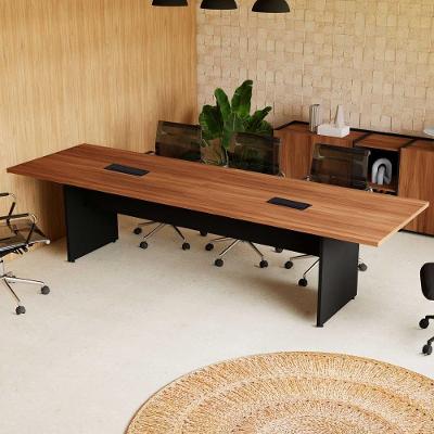 Mesa de Reunião 300CM X 90CM MDF Nogal com Preto F5 Office
