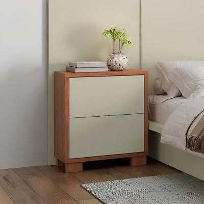 Mesa de Cabeceira Basic 2 Gavetas MDF Freijó com Off White
