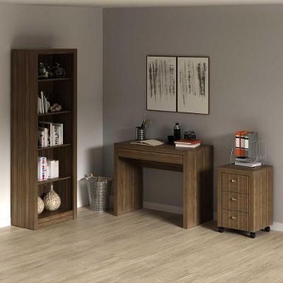 Kit para Escritório com Mesa Estante 5 Nichos e Gaveteiro 4 Gavetas Nogal Tecno Mobili