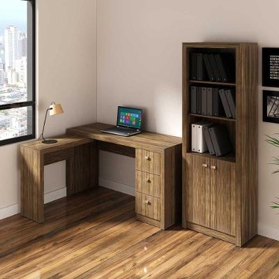 Kit para Escritório Mesa em l e Estante 2 Portas 3 Gavetas MDP Nogal Tecno Mobili