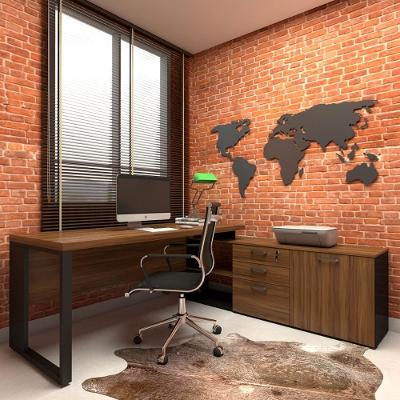 Mesa de Escritório em l Diretor Industrial 3 Gavetas 190CM Nogal com Preto F5 Office