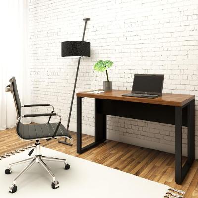 Escrivaninha Industrial Escrivaninha sem Gavetas 120CM Nogal com Preto F5 Office