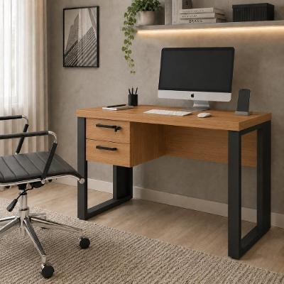 Escrivaninha Industrial 2 Gavetas MDP 90CM Nogal com Preto F5 Office