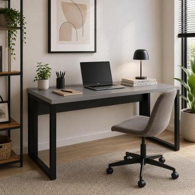 Escrivaninha Industrial 190CM MDP Cinza Sagrado com Preto F5 Office