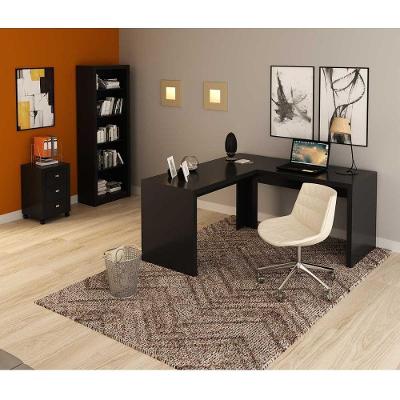 Kit Escritório com Mesa em l Estante e Gaveteiro Volante MDP Preto Tecno Mobili