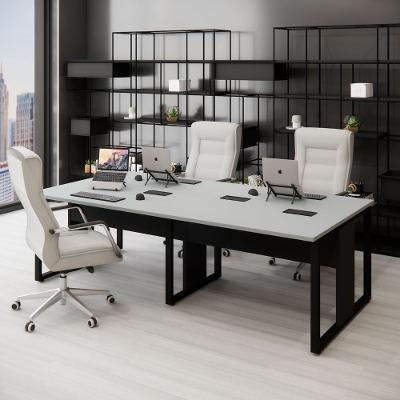 Plataforma de Trabalho 4 Lugares Cs Pre 240CM Pés Metal Cinza Sagrado com Preto F5 Office