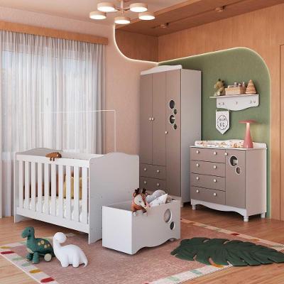 Quarto Infantil 5 Peças com Berço Guarda Roupa Cômoda Prateleira Caixa Organizadora MDP Branco