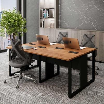Plataforma de Trabalho 4 Lugares 180CM X 120CM Pé Metal Nogal com Preto F5 Office