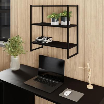 Nicho Parede Industrial 3 Prateleiras MDF MDP Preto F5 Office