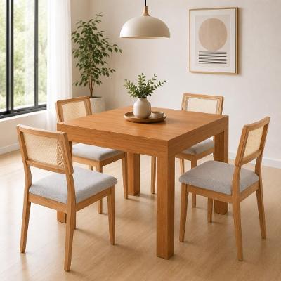 Mesa Jantar Retangular Extensível e 4 Cadeiras Estofadas 6 Lugares MDF Freijó com Bege Rústico 150CM