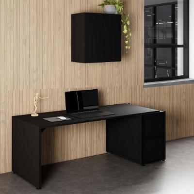 Mesa para Escritório com Balcão e Armário Aéreo 170CM Preto