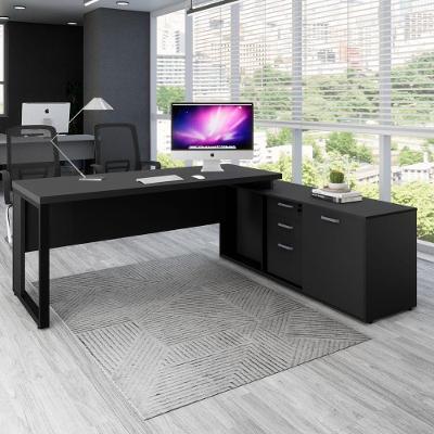 Mesa para Escritório com Armário Lateral e Gaveteiro Mesa Dinâmica Diretor 3 Gavetas 170CM Preto F5
