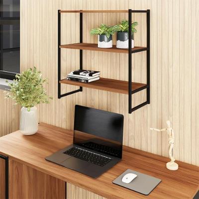 Nicho Parede Industrial 3 Nichos MDF-MDP Nogal com Preto F5 Office