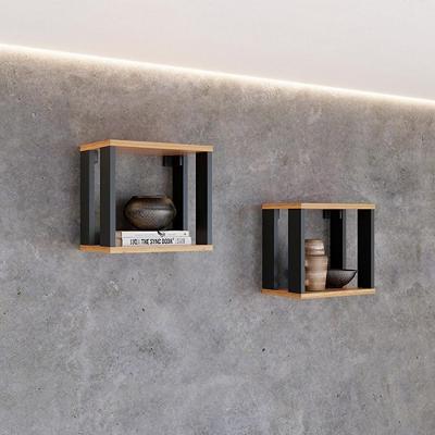 Nicho Kit 02 Industrial 2 Prateleiras MDF Freijó com Preto Fosco