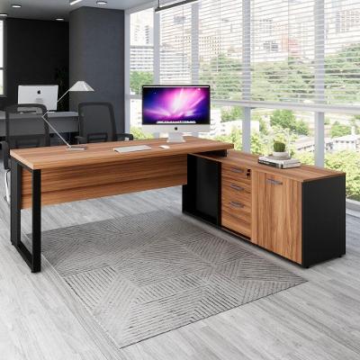 Mesa para Escritório com Armário Lateral 3 Gavetas MDF-MDP 170CM Nogal com Preto F5 Office