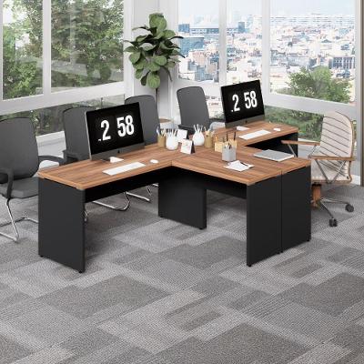 Mesa em l Escritório 2 Lugares Moderno sem Gavetas 300CM Nogal com Preto F5