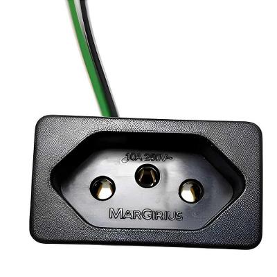 Kit 4 Plugs Tomada Elétrica Embutir 3 Pinos 10A Cabo 15cm Preto Margirius
