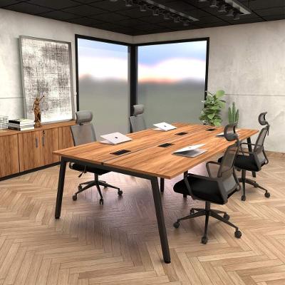 Estação de Trabalho para 4 Pessoas F5 Moderno sem Gavetas 280CM Nogal com Preto F5 Office