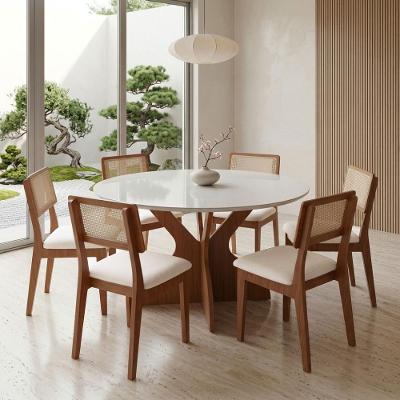 Mesa de Jantar Conjunto Mesa de Jantar 6 Lugares Vidro Freijó Cesare Claro 135CM Dalla Costa Móveis