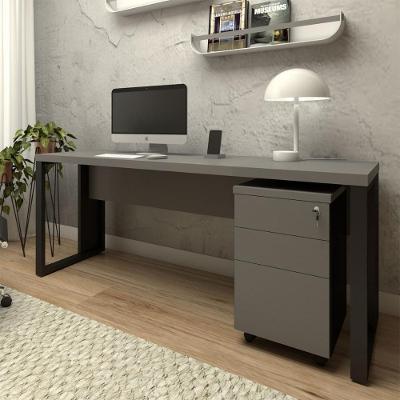 Escrivaninha com Gaveteiro Mesa Industrial 3 Gavetas MDF-MDP 170CM Cinza Sagrado com Preto
