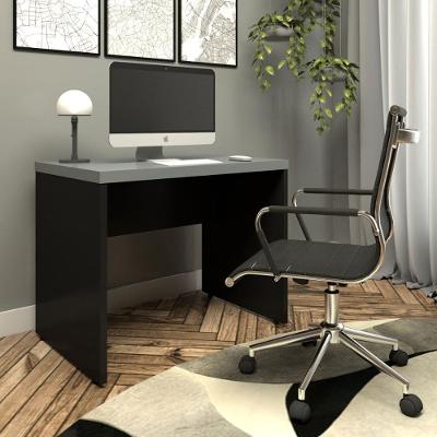 Mesa para Estudos e Escritório Escrivaninha Alto Padrão MDP 90CM Cinza Sagrado com Preto F5 Office