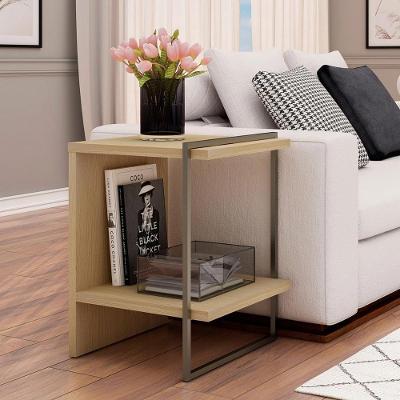 Mesa Lateral Mesa 45cm para Sala de Estar C 1 Prateleira MDF Metal Pintado Savana