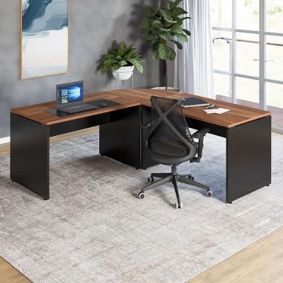 Mesa em l Office sem Gavetas MDP 190CM Nogal com Preto