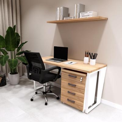Mesa Escrivaninha com Gaveteiro Industrial 4 Gavetas 135CM Macadâmia com Branco F5 Office