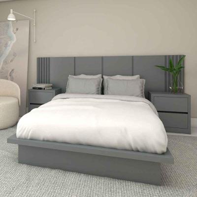 Painel Casal Cinza Sagrado com 2 Mesas Laterais 2 Gavetas MDF Casa Lar Shop