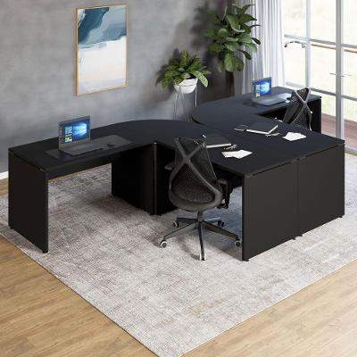 Espaço de Trabalho em l para 2 Pessoas Moderno sem Gavetas MDP Preto F5 Office