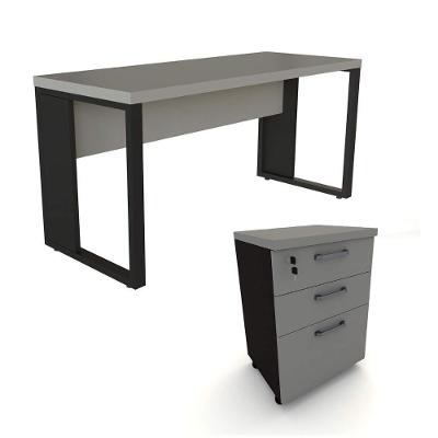 Escrivaninha com Gaveteiro F5 Office 3 Gavetas MDP 150CM Cinza Sagrado com Preto F5 Office