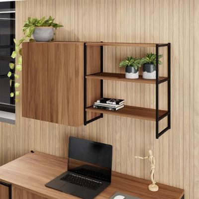 Armário Aéreo com Nicho 2 Portas 4 Prateleiras MDP Nogal com Preto F5 Office