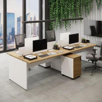 Plataforma de Trabalho para Escritório 2 Gaveteiros 6 Gavetas MDP 300CM Macadâmia com Branco