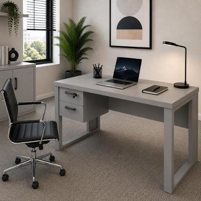 Escrivaninha com Gaveteiro Suspenso Linha Corporativa Alto Padrão 2 Gavetas 120CM Cinza Claro F5