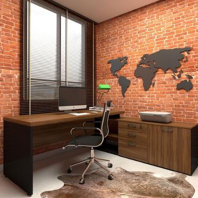 Mesa em l Escritório Moderno 3 Gavetas 170CM Nogal com Preto F5 Office