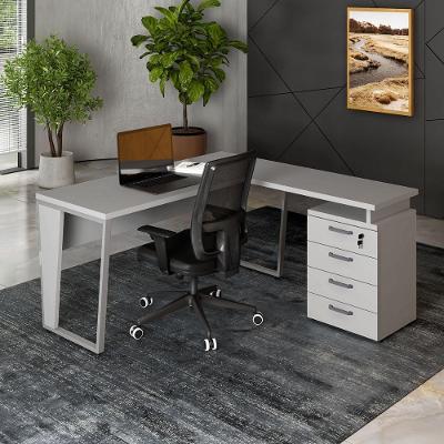 Mesa para Escritório em l Mesa l com Gaveteiro Moderno 4 Gavetas 150CM Cinza F5 Office