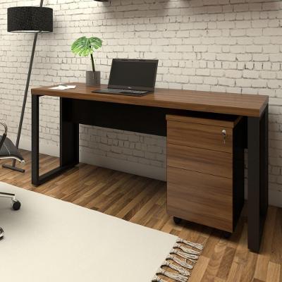 Mesa Escrivaninha Industrial Gaveteiro Clean 3 Gavetas MDP 150CM Nogal com Preto