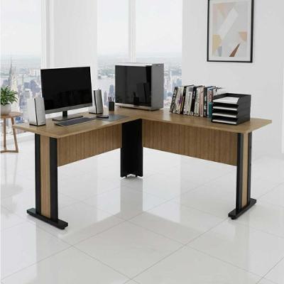 Mesa em l para Escritório 160CM X 60CM Amêndoa com Preto Tecno Mobili