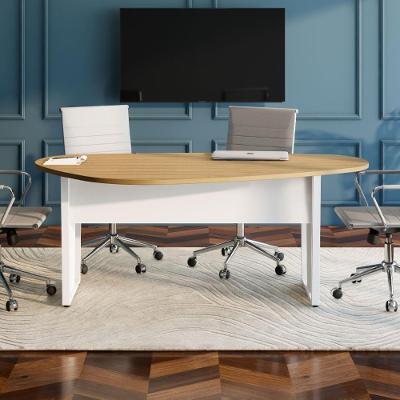 Mesa para Reunião Orgânica Mesa Orgânica sem Gavetas MDF-MDP 183CM Macadâmia com Branco