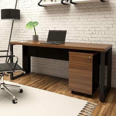 Mesa Escrivaninha com Gaveteiro Industrial 3 Gavetas 170CM Nogal com Preto F5 Office