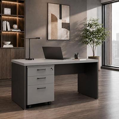 Mesa para Escritório com Gaveteiro Pé Painel 3 Gavetas MDF-MDP 150CM Cinza Sagrado com Preto