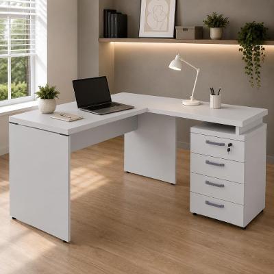 Escrivaninha em l Gaveteiro 4 Gavetas 120CM Cinza F5 Office