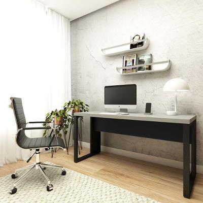 Mesa em l Escrivaninha Industrial MDF-MDP 150CM Cinza Sagrado com Preto F5 Office