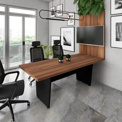Mesa de Escritório e Painel de Tv F5 Moderno sem Gavetas MDP 200CM Nogal com Preto F5
