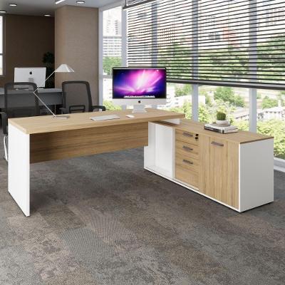Mesa para Escritório em l com Armário Lateral Moderno 3 Gavetas Macadâmia com Branco F5 Office