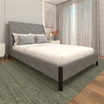 Cama Casal Estofada com Cabeceira Personalizável 100% MDF Linho Lincoln Níquel Casa Lar Shop