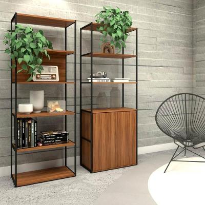 Estante Industrial 2 Torres 5 Prateleiras MDF-MDP Nogal com Preto F5 Office