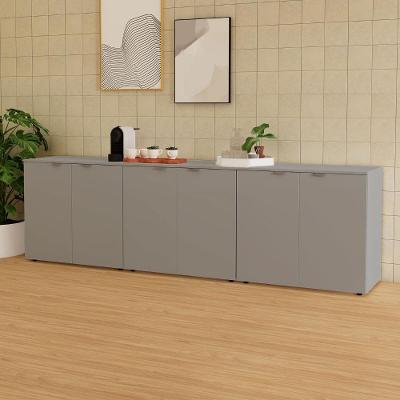 Armário Baixo Escritório 6 Portas com Chave 3 Prateleiras MDP 240CM Cinza F5 Office