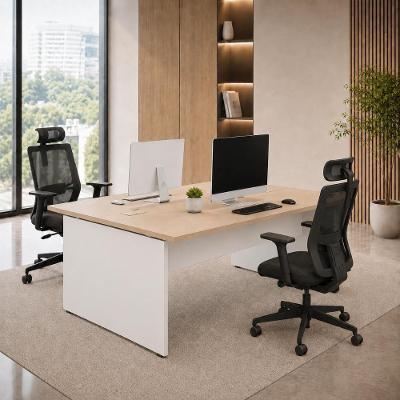 Plataforma Trabalho Pé Painel Mesa Escritório MDF MDP 150CM Macadâmia com Branco F5 Office