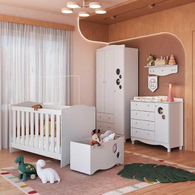Quarto Infantil 5 Peças com Berço Guarda Roupa Cômoda Prateleira Caixa Organizadora 4 Portas 6